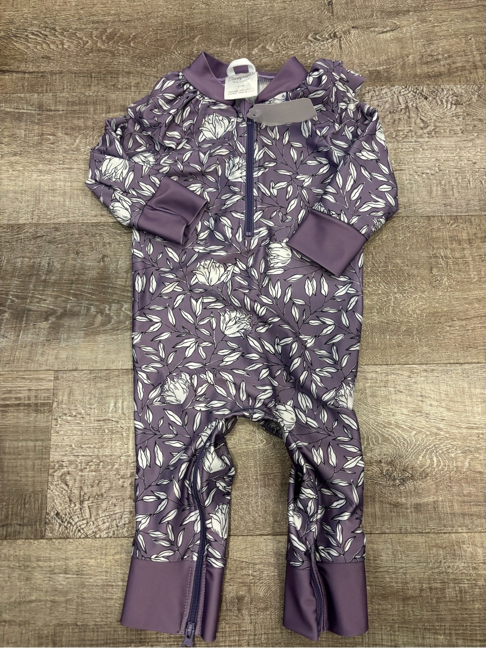 Purple Floral Zip-Front Baby SwimSuit Rash Guard